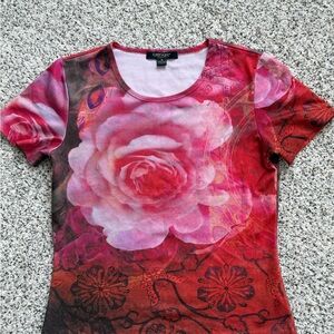 Karen Kane Pink and Red Floral Short Sleeve Top